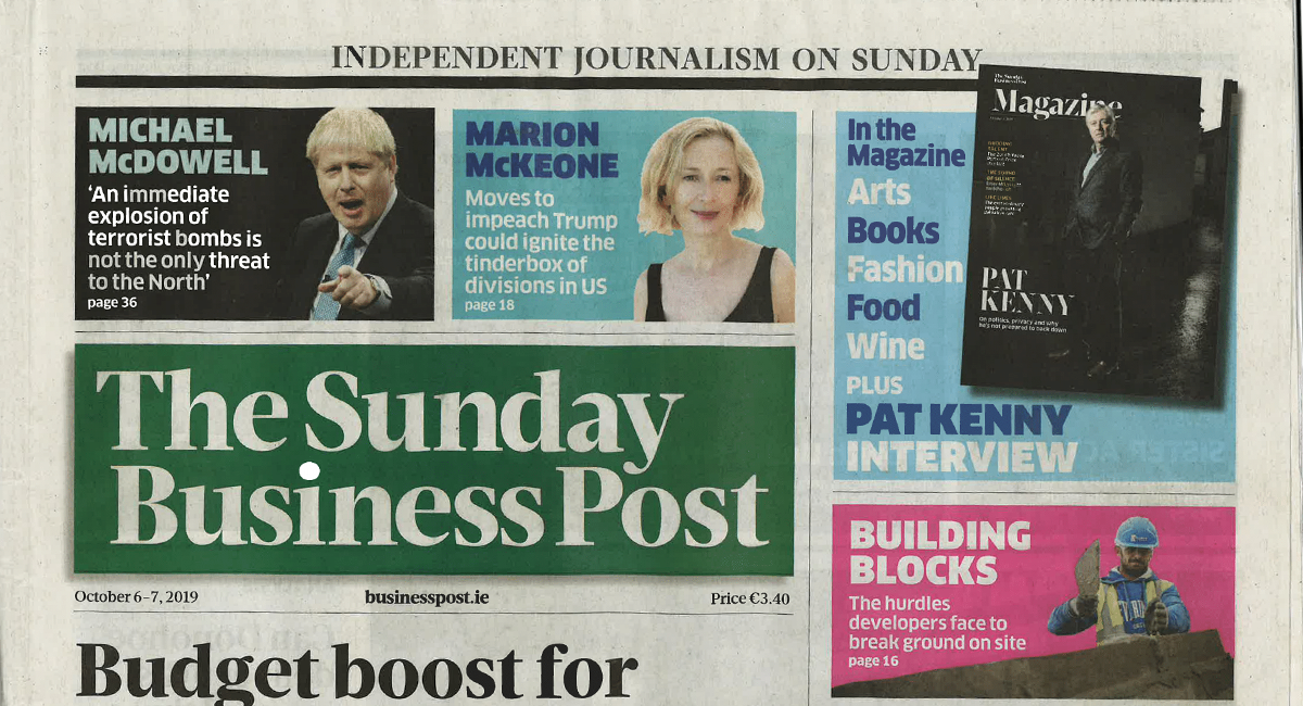 the sunday business post newspaper cover